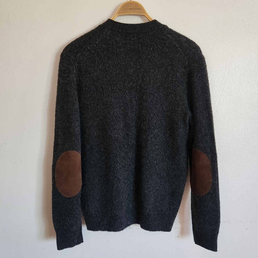 Vintage Polo Ralph Lauren Brushed Knit Cardigan Gray Wool Cashmere Elbow Patch